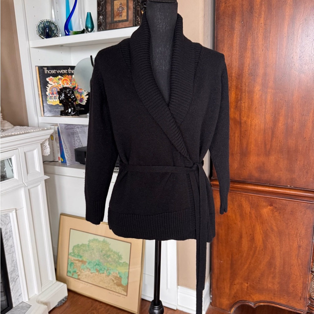 Ann Taylor‎ Wool Black Open Collar Cardigan